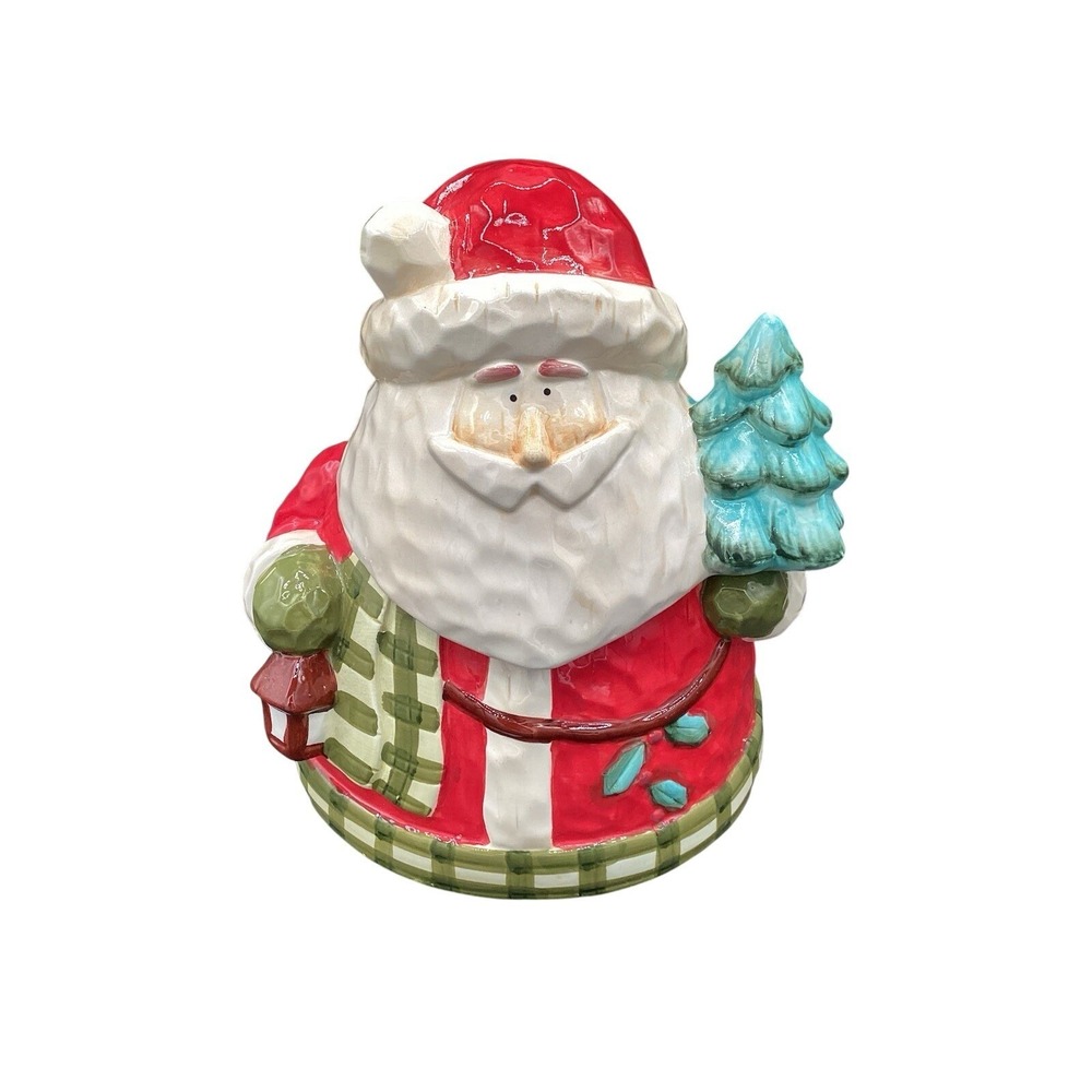 Madison & Max Wood Carved-Look Ceramic Santa Cookie Jar 11" Tall Christmas Decor